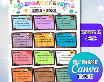 Modello Canva modificabile per volantino calendario PTO: pianificatore di eventi scolastici (download digitale)