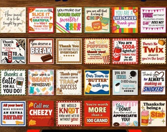 Cadeaukaartjes waardering personeel: Candy Treat, bedankt (pdf-download)