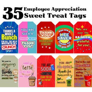 35 Employee Appreciation Gift Tags, Sweet Treat Tags for Employee Thank You Gift, Staff Appreciation Gift Tags, Employee Snack Gift Basket