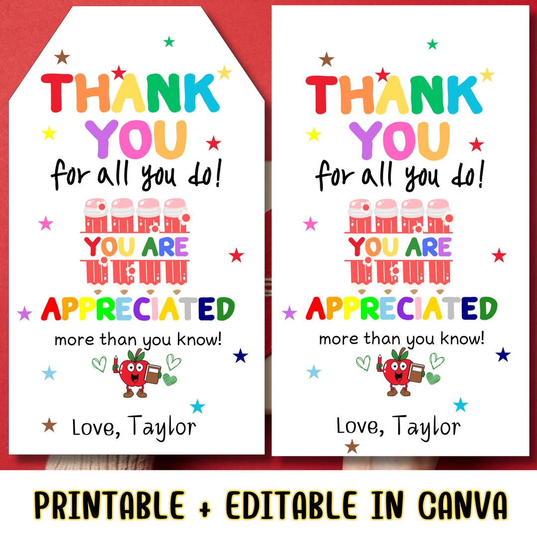 Editable Teacher Appreciation Week Gift Tags Thank You Teacher Gift Tag ...