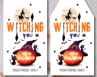 Printable Witching You Halloween Gift Tag, Treat Bag Tag (Canva Template)