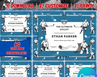 Editable Hockey Team Award Certificates: End of Season Recognition (PDF)