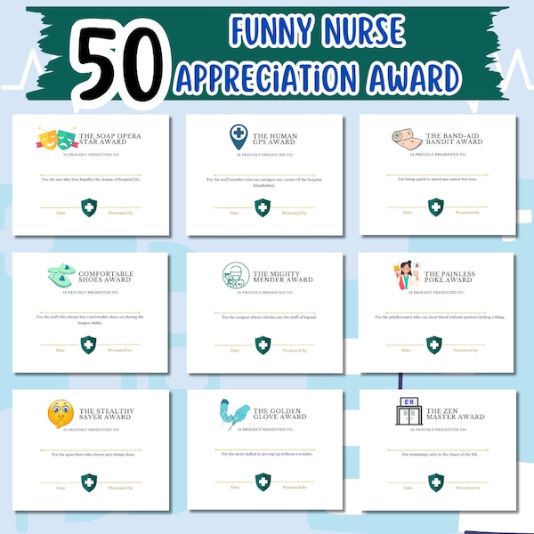 Funny Nurse Coworker Awards, Funny Nurse Award Printable Bundle, Funny Work Award, Fun Printable RN Award Bundle,Funny Employee Appreciation