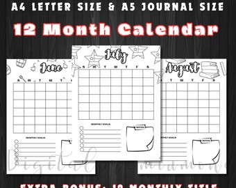 印刷可能な12ヶ月カレンダー：ジャーナルプランナーテンプレート（A4/A5 PDFダウンロード）