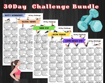 30 dagen workout-uitdagingsbundel: afdrukbare fitnesstrackers (pdf-download, A4/US Letter)
