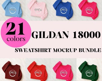 Lot de maquettes de sweat-shirt Gildan 18000 : pose pliée à plat (téléchargement numérique)