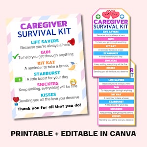 Caregiver Appreciation Gift Tag, Caregiver Survival Kit Tag, Thank You Caregiver Gift, Caregiver Appreciation Day Tag, Assisted Living Week