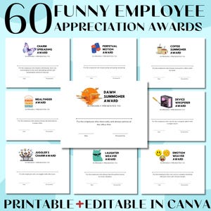 Prix d'appréciation des employés drôles - 60 certificats de reconnaissance du personnel imprimables, cadeau amusant pour les employés et les collègues, étiquettes cadeaux pour les collègues