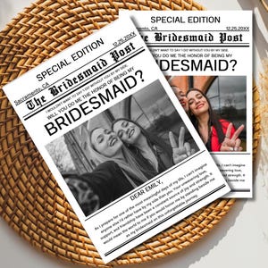 Bridesmaid Proposal Card, Newspaper Bridesmaid Proposal, Maid of Honor Proposal Card, Bridesmaid Info Card, Will You Be My Bridesmaid Card