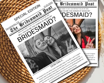 Frierikort för brudtärnor i tidning: Anpassningsbar mall (digital nedladdning)