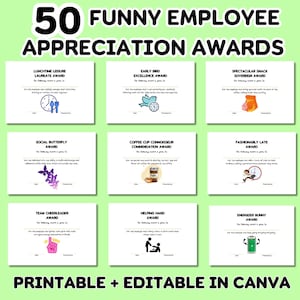 Prix d'appréciation des employés drôles - 50 certificats de reconnaissance du personnel imprimables, cadeau amusant pour les employés et les collègues, étiquettes cadeaux pour les collègues
