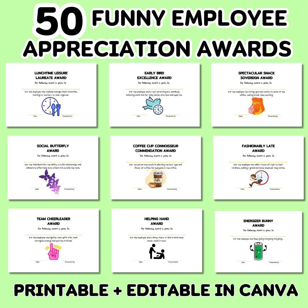 Funny employee appreciation awards 50 printable staff recognition