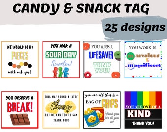 Employee Appreciation Treat Tags: 25 Snack & Candy Designs (Digital Download)