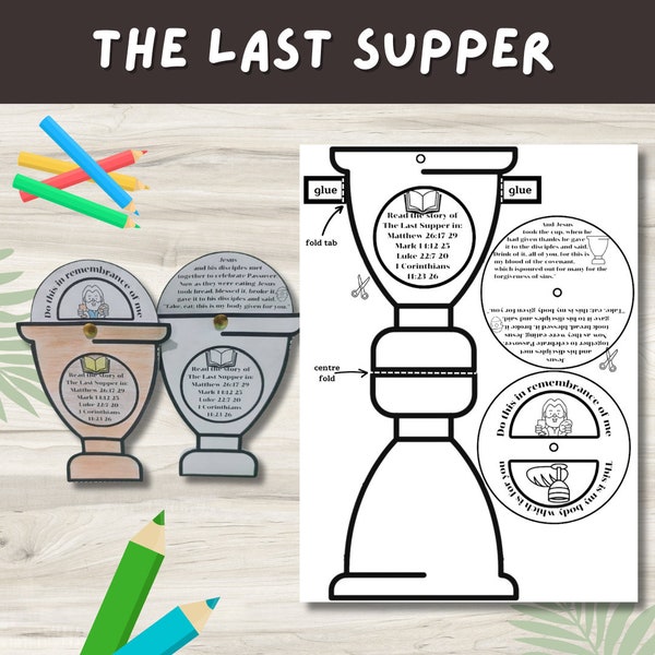 The Last Supper Holy Communion colour in story wheel with colouring pages and word search. the last supper. eucharist. christian craft