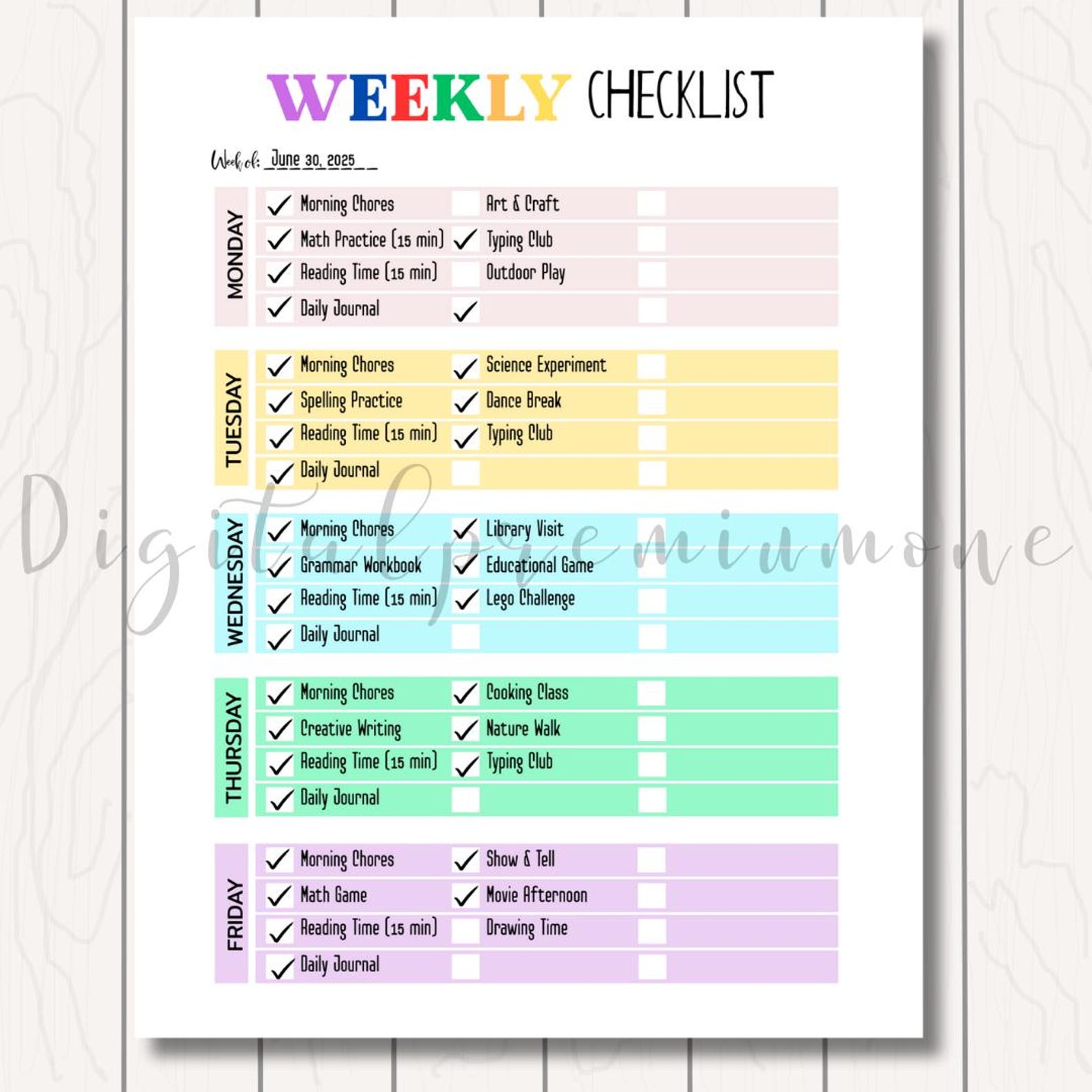 Editable Kids Checklist Set: Daily & Weekly Planner (canva Template ...