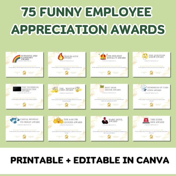 Funny Employee Appreciation Printable Awards - Etsy