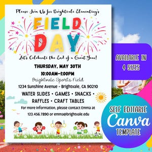 EDITABLE School Field Day Flyer, Printable PTA PTO Flyer, School Church Benefit Family Carnival Fundraiser Party Event Printable Invitation