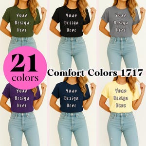 Paquete de maquetas de camisetas Comfort Colors 1717: camiseta teñida con pigmentos, diseño plano, maqueta de camiseta bohemia para Etsy POD, carta de colores CC1717