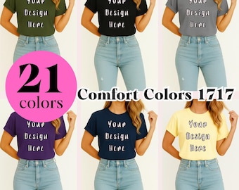 Pacchetto mockup di magliette Comfort Colors 1717: maglietta tinta con pigmenti, disposta in piano (download digitale)