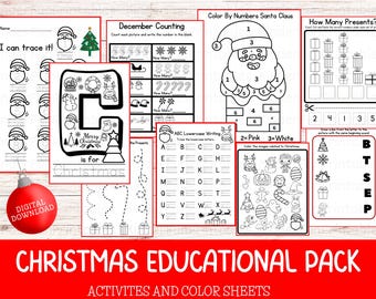 Pack éducatif de Noël | Pack Noël | Feuilles de travail de Noël pour enfants | Noël préscolaire-maternelle à imprimer | Activités pour enfants|