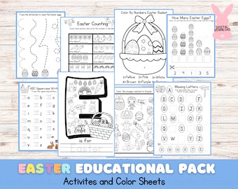Pack éducatif de Pâques| Coloriages| Pack Pâques| Pâques imprimable | Maternelle préscolaire| École à la maison| Activités de Pâques pour les enfants|