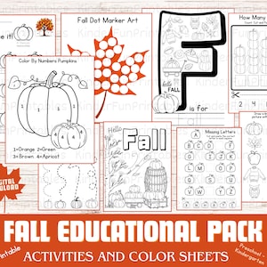 Fall Educational Pack |Fall Bundle| Fall Worksheets for Kids | Fall Preschool-Kindergarten Printable | Kids Activities| Autumn| Color Sheet|