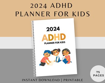 Planificador de TDAH para niños 2024, Planificador escolar imprimible, Diario y lista de verificación para niños, Organizador apto para niños para la escuela, Objetivos diarios de enfoque