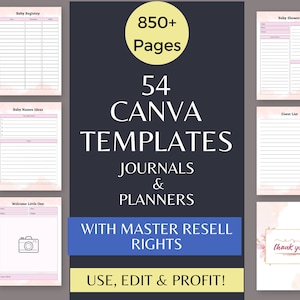850+ Pages 54 PLR Canva Templates Planner Bundle + Master RESELL Rights, PLR Products, Plr Planners and Journals Editable and Printable, Mrr