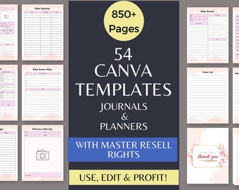 Más de 850 páginas 54 Paquete de planificador de plantillas PLR Canva + Derechos maestros de reventa, productos PLR, planificadores Plr y revistas editables e imprimibles, Mrr