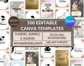 Paquete de plantillas PLR Canva de más de 3800 páginas, 100 plantillas PLR de Canva, planificadores, diarios, rastreadores, productos PLR, derechos de reventa maestros, Mrr