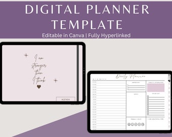 Plantilla de planificador digital PLR totalmente hipervinculada y editable en Canva, incluye rastreadores hechos para usted y página de notas para revender como su propia personalización