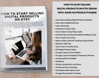 Cómo vender productos digitales en el libro electrónico de Etsy, Cómo iniciar una tienda en Etsy, Paquete de kit de inicio de productos digitales, Guía de Etsy con productos Plr