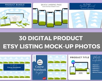 30 plantillas fotográficas de maquetas de listados de Etsy de productos digitales, maquetas editables en Canva