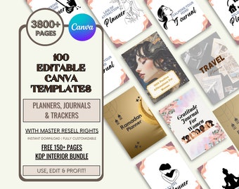 100 plantillas Canva PLR, paquete de plantillas PLR Canva de más de 3800 páginas, planificadores, diarios, rastreadores, imprimibles, derechos de reventa maestros, productos PLR