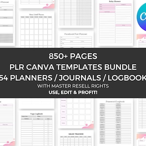 850+ Pages 54 PLR Canva Templates Planner Bundle + Master RESELL Rights, PLR Products, Plr Planners and Journals Editable and Printable, Mrr
