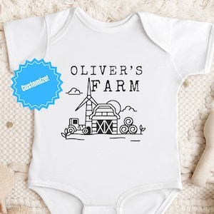 custom farm bodysuit for baby announcement pregnancy reveal baby shower gift personalized name bodysuit for farm baby outfit for farming