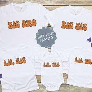 big bro shirt big sis t shirt little bro little sis t-shirt matching family set for family photo retro shirt for toddler baby siblings set
