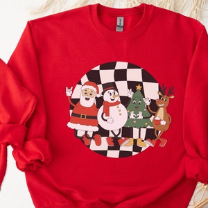 retro santa sweater for christmas reindeer sweatshirt holiday party outfit retro snowman gift for christmas tree trendy winter clothes