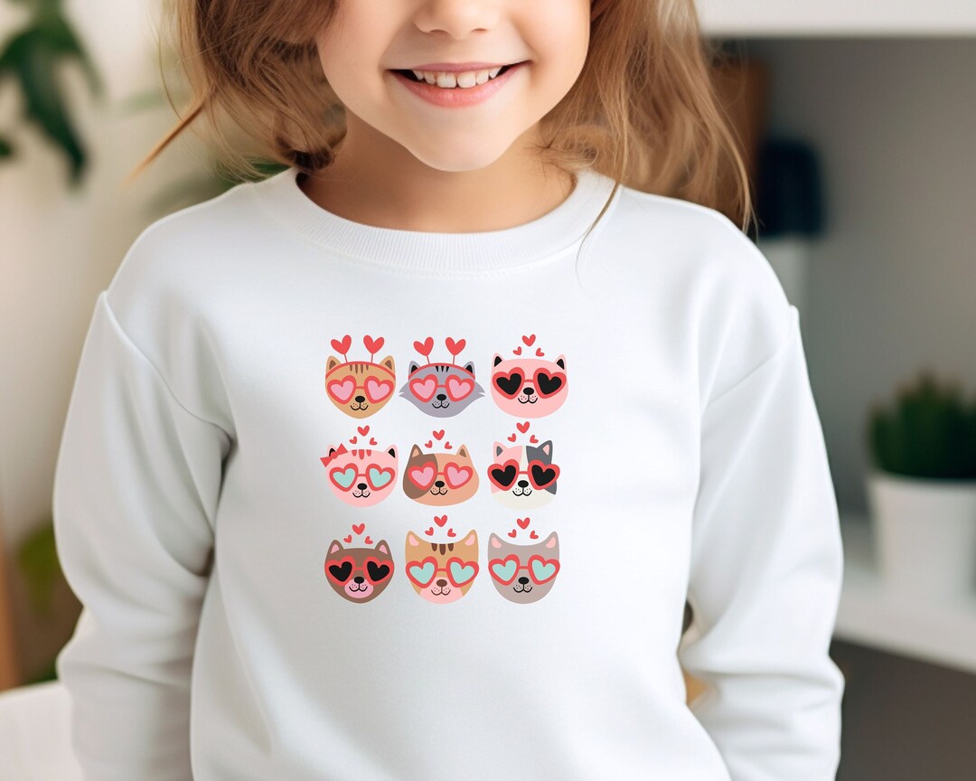 Cat Valentine Sweater for Children Valentines Day Sweatshirt Girls
