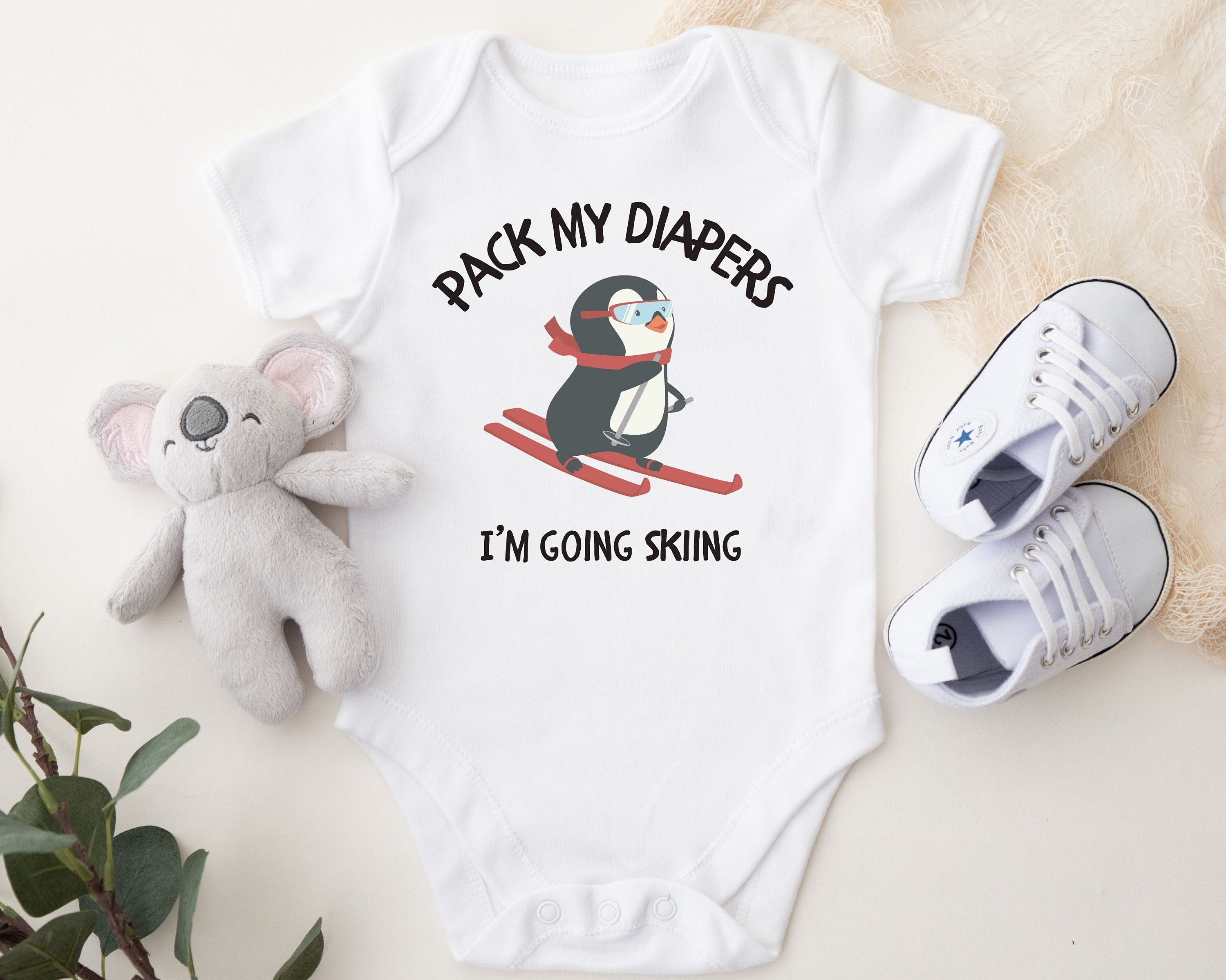 ski onesie skiing penguin boysuit baby announcement baby shower gift present for dad mom