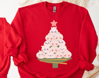 bao christmas sweater for holiday party outfit for christmas gift for asian food present for foodie siopao christmas tree sweatshirt asian