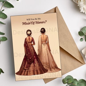 Proposta de convite de dama de honra indiana, convite de dama de honra Desi, convite de casamento indiano Desi, convite de casamento do sul da Ásia, DIGITAL