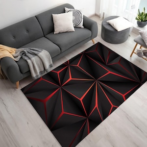 Neon Look Rug: Red Stripes for Gaming Rooms (Washable, Soft)