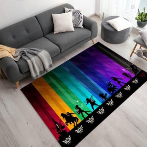 Zelda Inspired Gaming Rug, Colorful Gaming Room Decor image 2