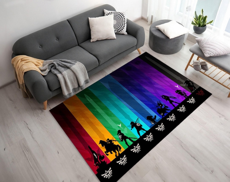 Zelda Inspired Gaming Rug, Colorful Gaming Room Decor image 2