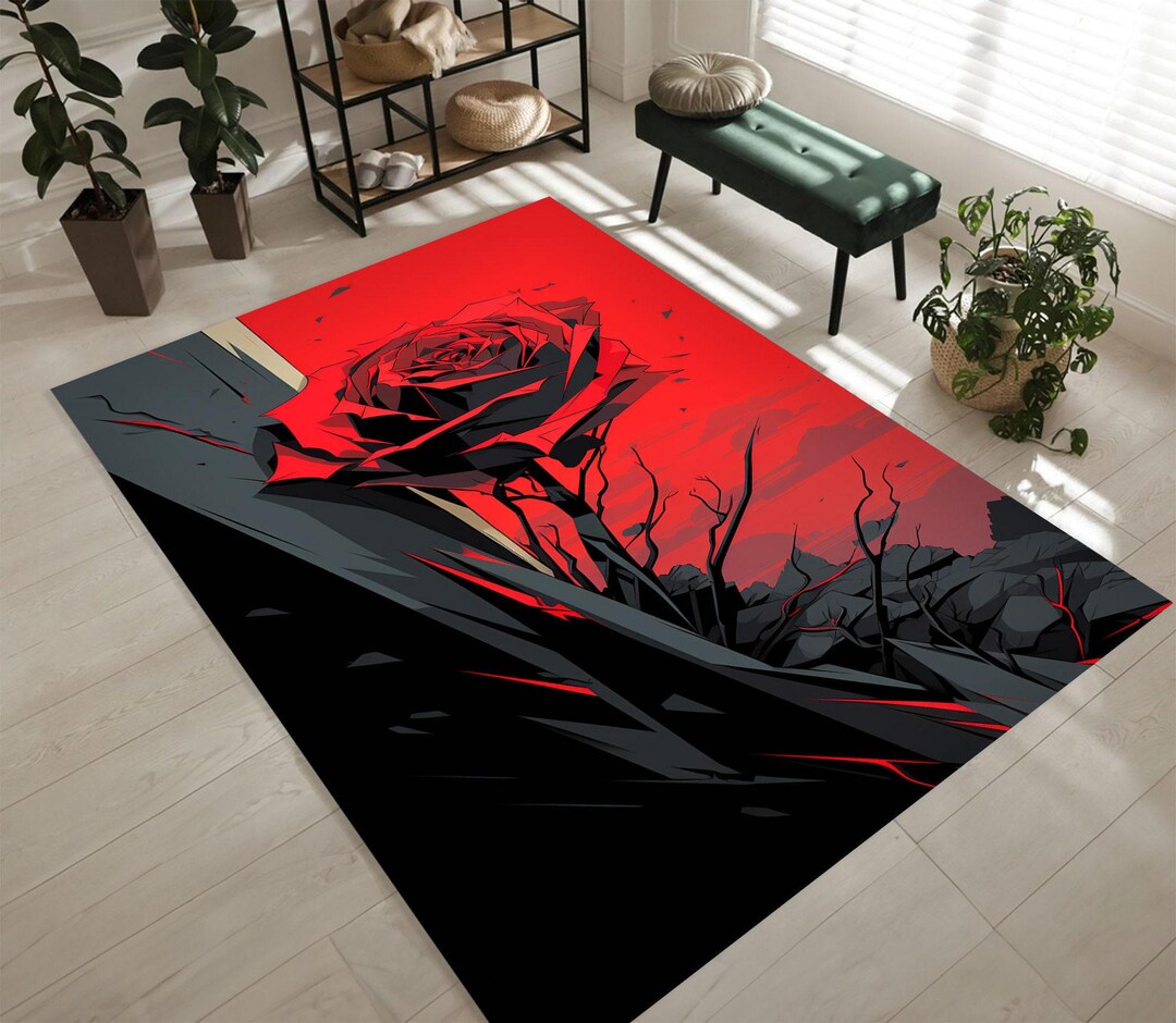 Rose Rug Deviantart Red Rose Area Rug, Bold Floral Living Room Decor - Etsy