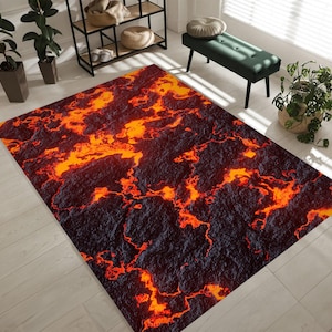 Volcano Floor Rug: 3D Lava Print - Soft, Washable Mat