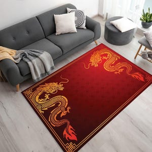 Dywan Festiwalu Smoków: Kolorowy chiński wzór zwierzęcy – miękki, nadający się do prania