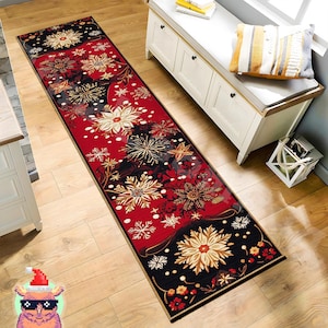 Alfombra navideña larga, alfombra decorativa navideña, alfombra de pasillo navideña, alfombra navideña, alfombra navideña para pasillo, alfombra con bolas navideñas, alfombra decorativa con adornos
