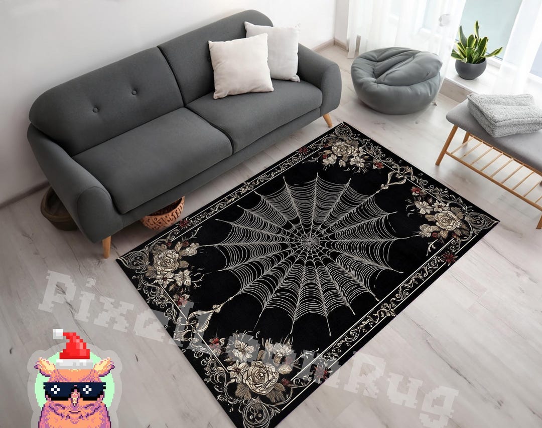 Gothic Spider Web Area Rug, Dark Floral Bedroom Decor - Etsy